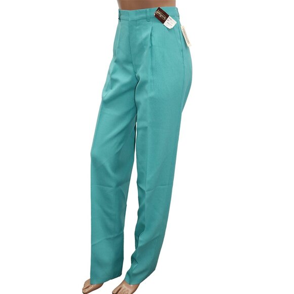 Classy Turquoise High-Waist Tailored Straight-Leg Pants S - Picture 3 of 6
